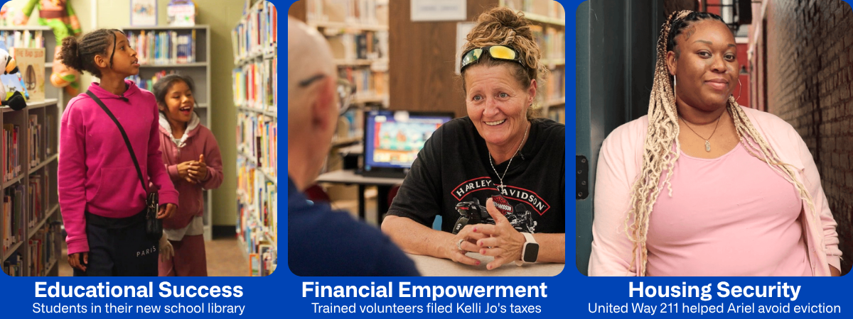 Featured photos from stories on Educational Success, Financial Empowerment and Housing Security.